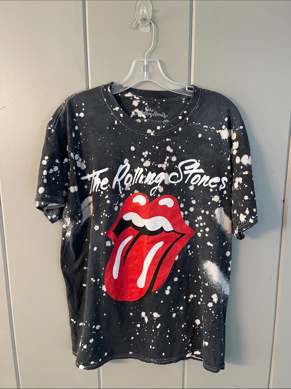 Rolling Stones Lips T Shirt Black Medium Concert Festival Retro White Spots